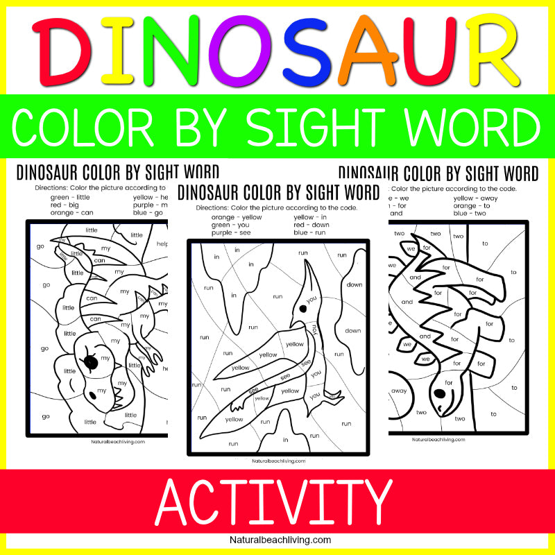 Dinosaur Color By Sight Words Worksheets