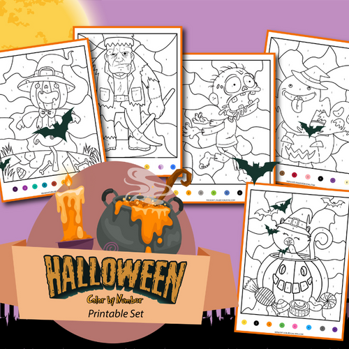 Color By Number Halloween Worksheets for Preschool and Kindergarten