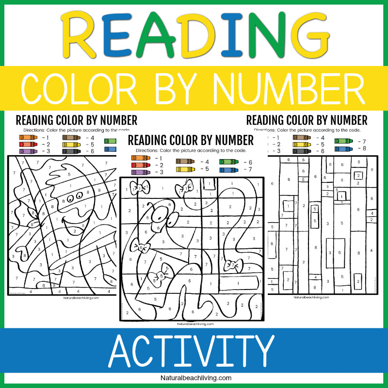 Reading Color By Number Worksheets - Book Theme