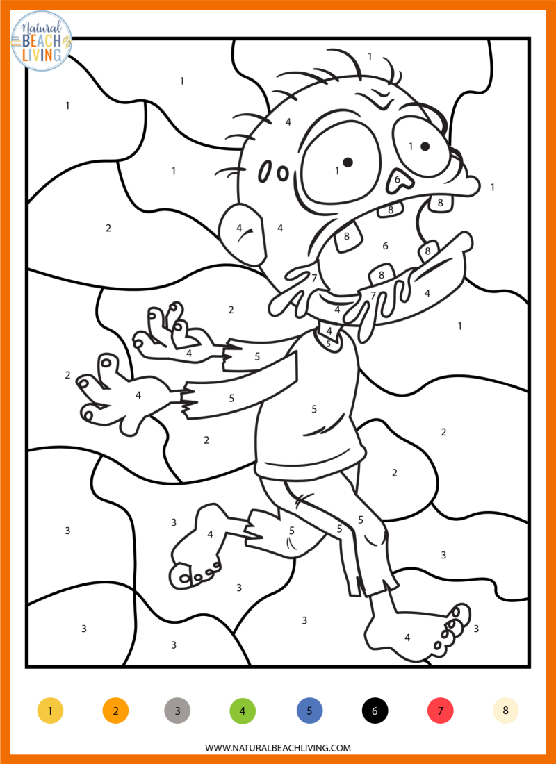 Color By Number Halloween Worksheets for Preschool and Kindergarten
