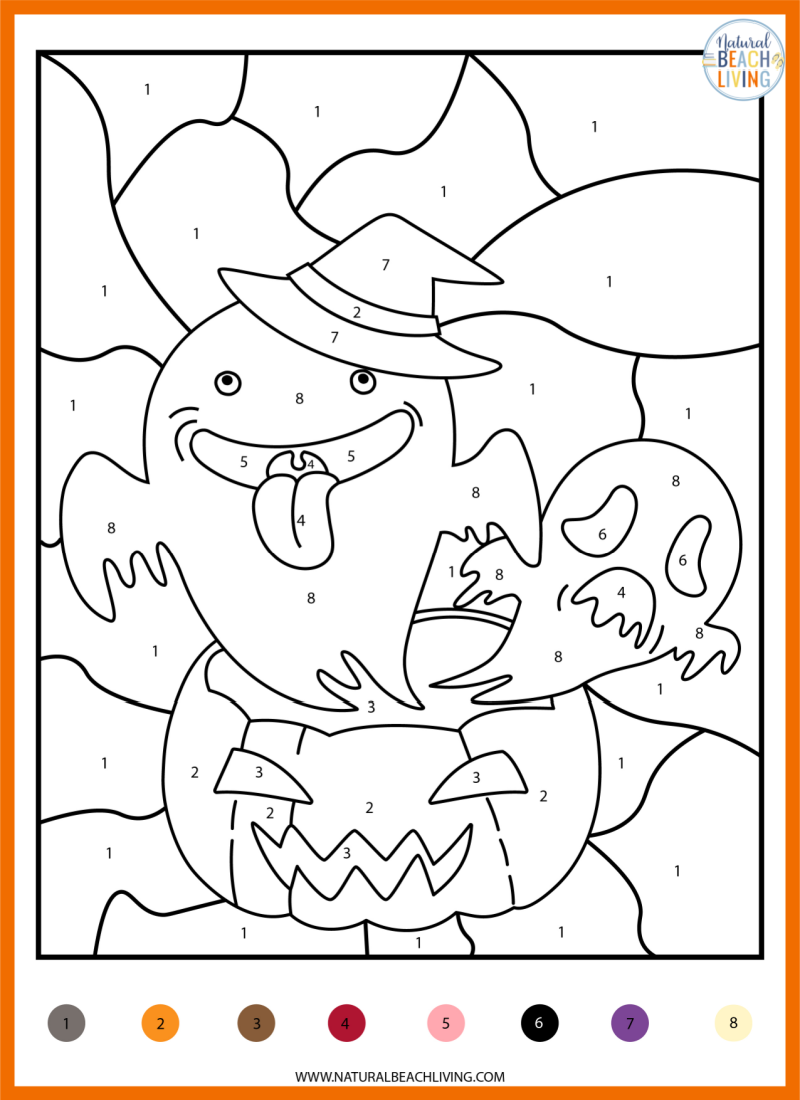 Color By Number Halloween Worksheets for Preschool and Kindergarten