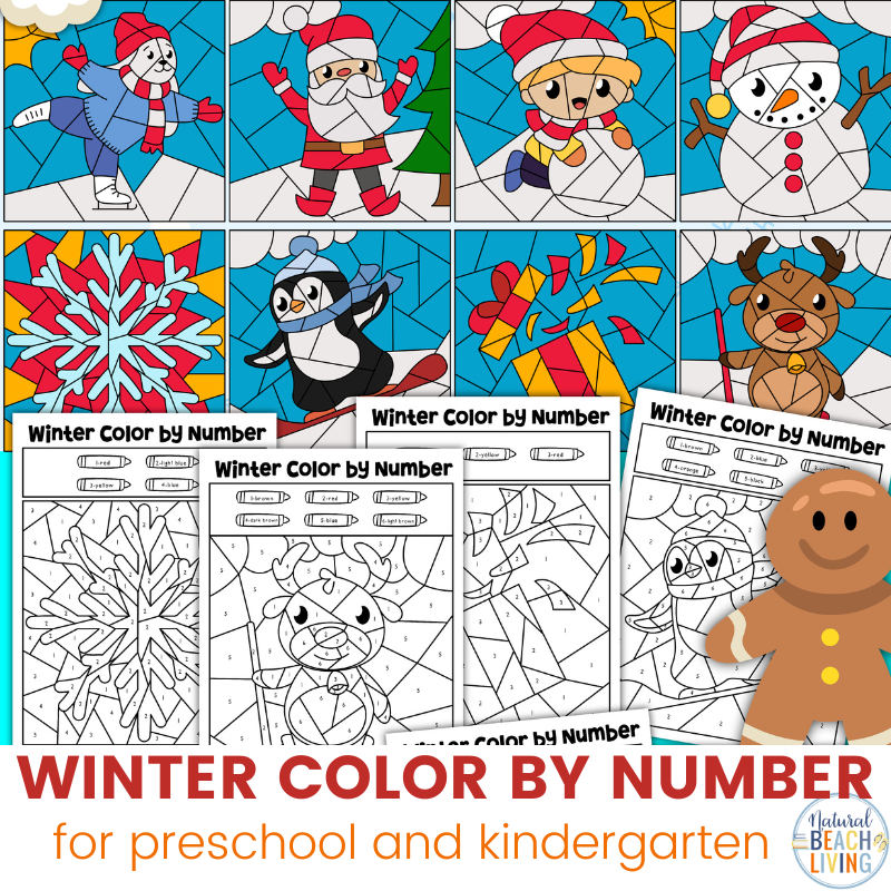 Winter Color by Number - Winter Coloring Preschool and Kindergarten